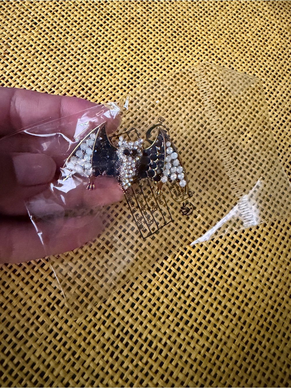 Gold-Tone Bat Brooch with Pearl and Clear Crystal Accents